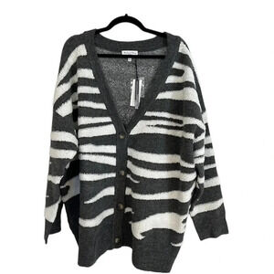Michael Stars Charcoal Combo Nell Cardigan Zebra Thick Sweater Sz 3X NWT
